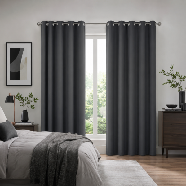 Premium Plain Blackout Curtains - Charcoal