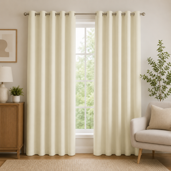 Premium Microfibre Plain Blackout Curtains - Cream