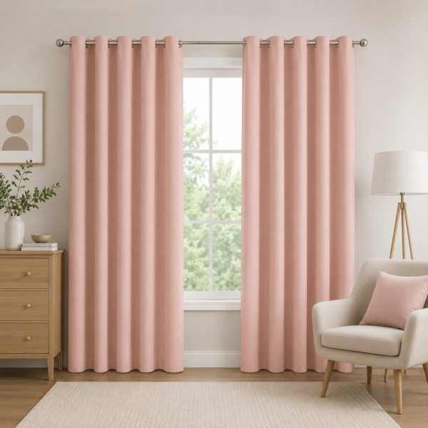 Premium Microfibre Plain Blackout Curtains - Blush Pink