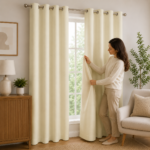 Premium Microfibre Plain Blackout Curtains - Cream