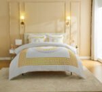 Premium Microfibre Geometric Duvet Cover Set - White