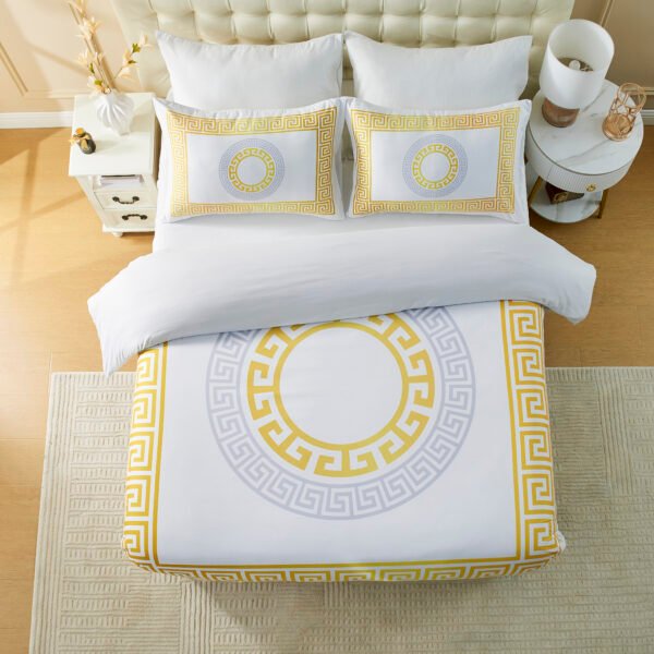 Premium Microfibre Geometric Duvet Cover Set - White