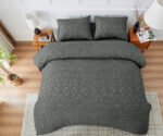 Luxury Designer Embossed Duvet Cover Set - Charcoal