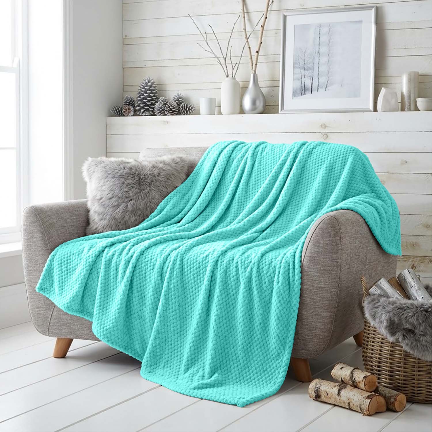 Aqua 2 Popcorn Fleece Throw Blanket - Aqua