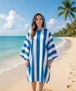 Luxury Cabana Stripe Beach Poncho - blue