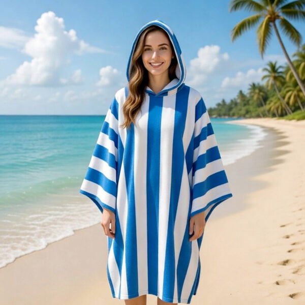 Luxury Cabana Stripe Beach Poncho - blue