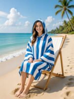 Luxury Cabana Stripe Beach Poncho - blue
