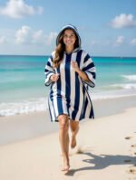 Luxury Cabana Stripe Beach Poncho - Navy