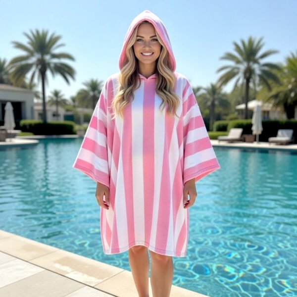 Luxury Cabana Stripe Beach Poncho - Pink