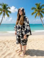 Luxury Contrast Stripe Beach Poncho - Navy Blue