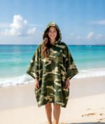 Luxury Contrast Stripe Beach Poncho - Khaki Green