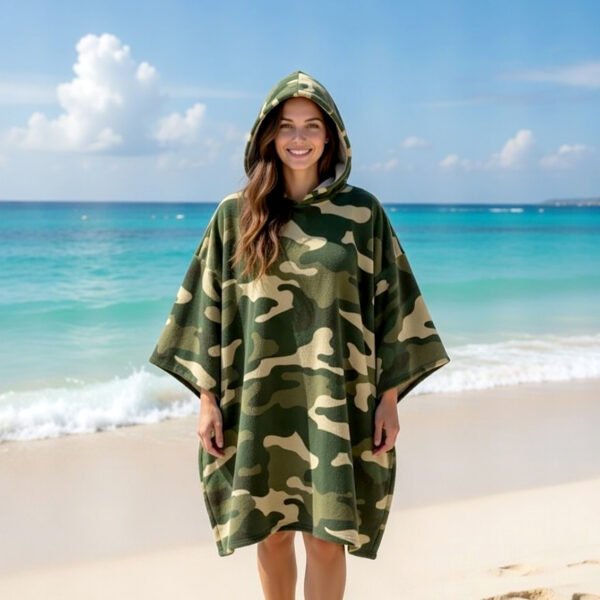 Luxury Contrast Stripe Beach Poncho - Khaki Green