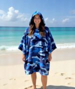Luxury Contrast Stripe Beach Poncho - Navy Blue