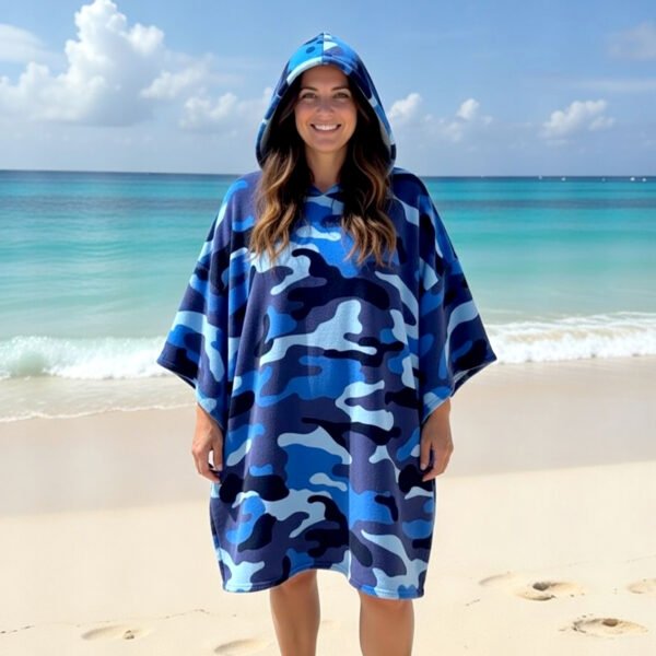 Luxury Contrast Stripe Beach Poncho - Navy Blue
