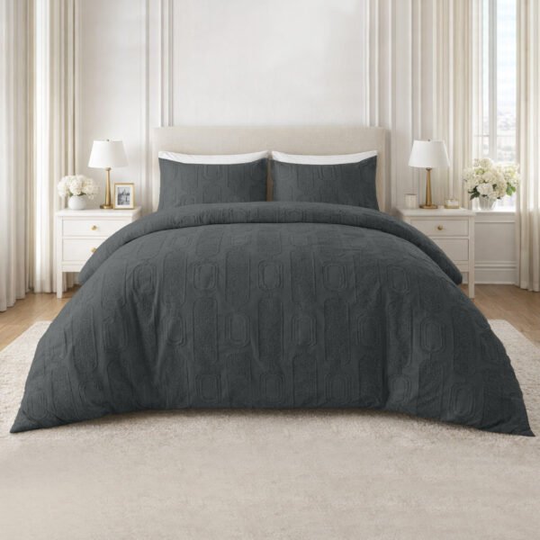 Luxury Linked Pattern Duvet Cover Set - Charcoal