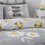 Premium Microfibre Daisy Duvet Cover Set - Grey