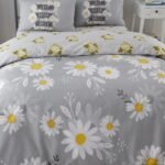 Premium Microfibre Daisy Duvet Cover Set - Grey