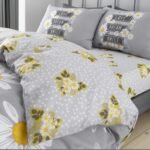 Premium Microfibre Daisy Duvet Cover Set - Grey