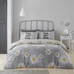 Premium Microfibre Daisy Duvet Cover Set - Grey