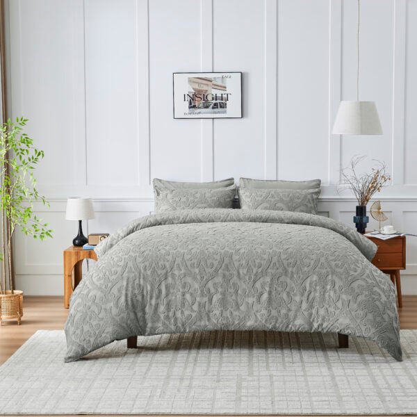 Luxury Designer Embossed Duvet Cover Set - Grey