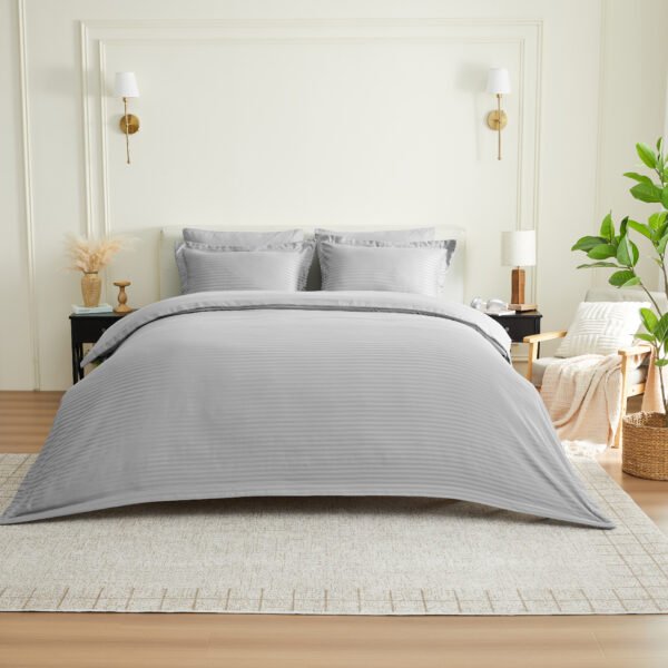 Elegant Classic Weave Duvet Cover Set – Grey