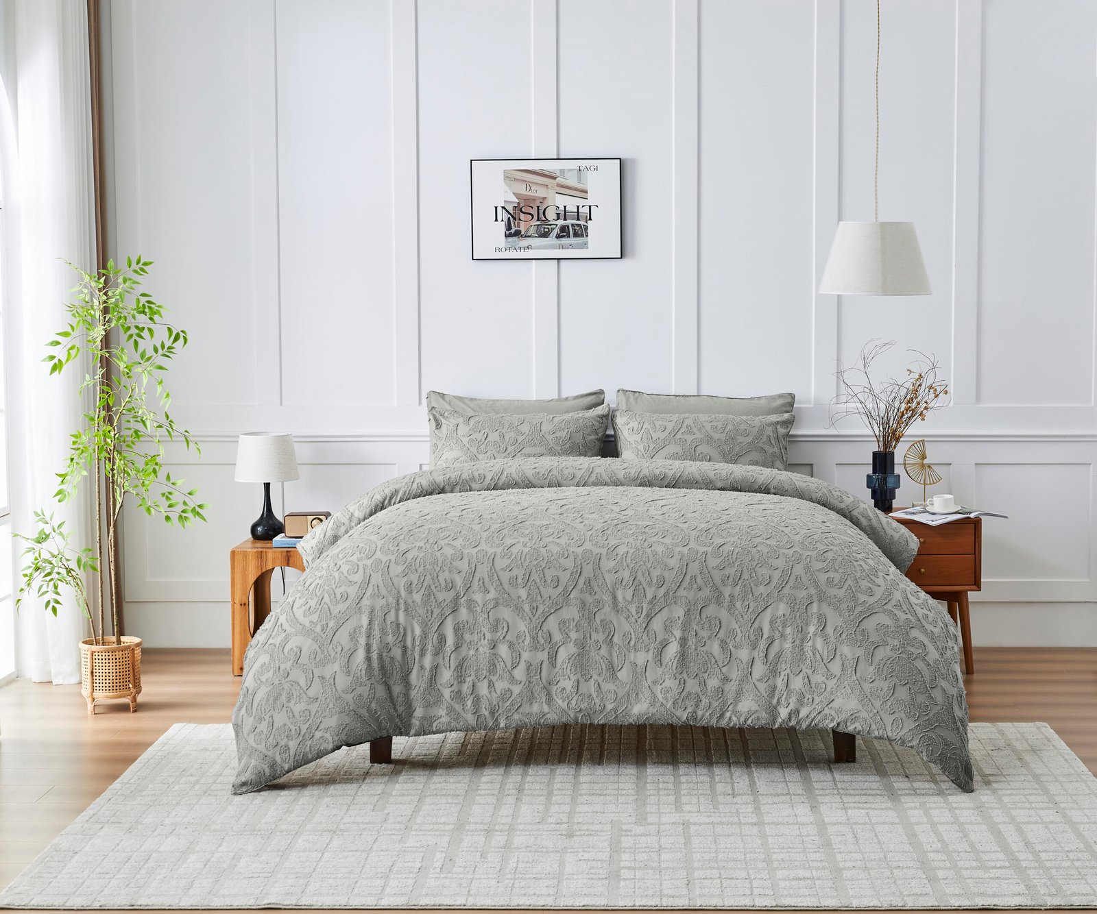 Grey Luxury Designer Embossed Duvet Cover Set - Grey