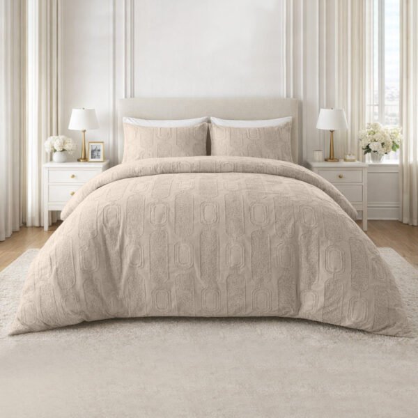 Luxury Linked Pattern Duvet Cover Set - Natural