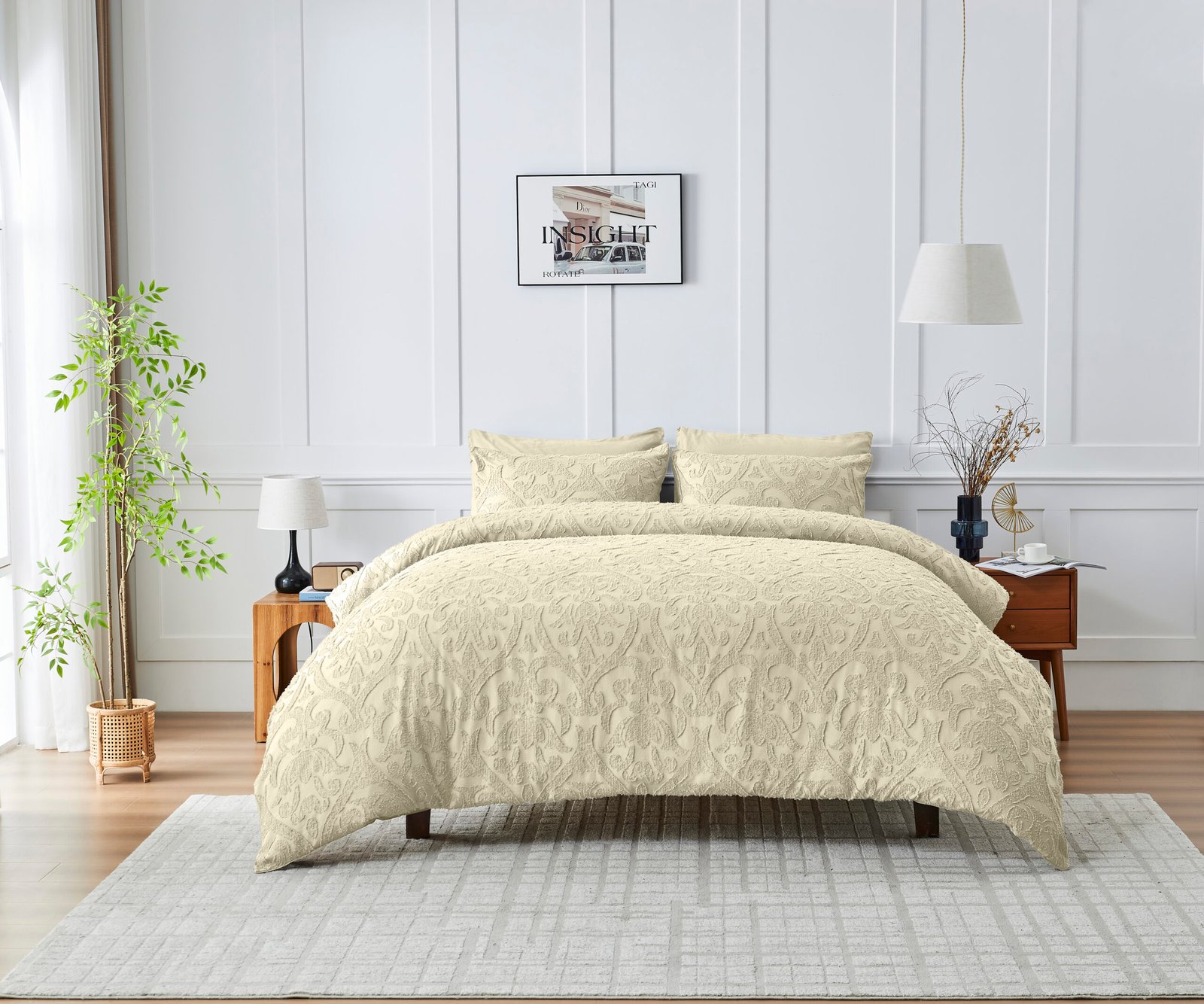 Natural Luxury Designer Embossed Duvet Cover Set - Bone