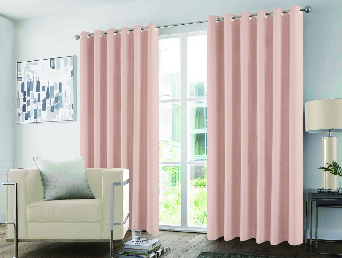Panache Blush Pink Premium Microfibre Plain Blackout Curtains - Blush Pink