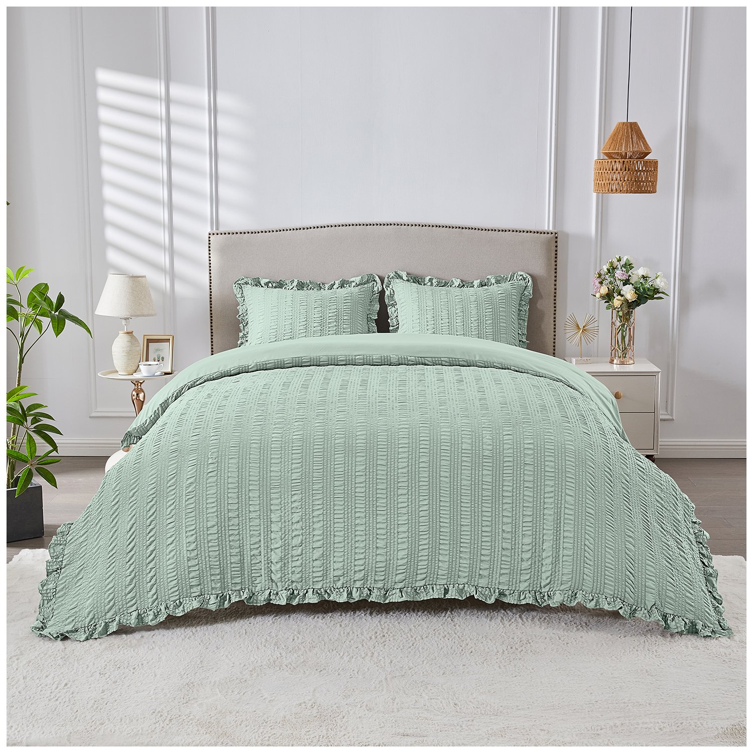 St.Albans Sage Green (10) Luxury Smooth Finish Duvet Cover Set - Sage Green