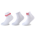 3 Pack Girls’ Premium Lace Socks with Bow - Red