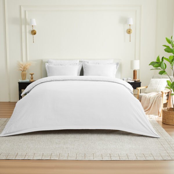 Elegant Classic Weave Duvet Cover Set – White