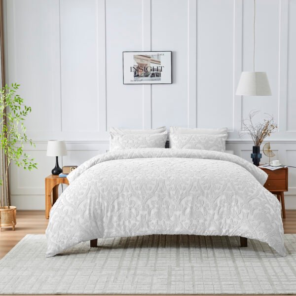 Luxury Designer Embossed Duvet Cover Set - White