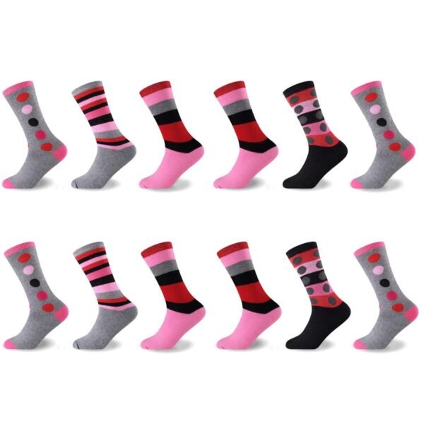 12 Pack Ladies Dot & Stripe Brushed Socks – Multi