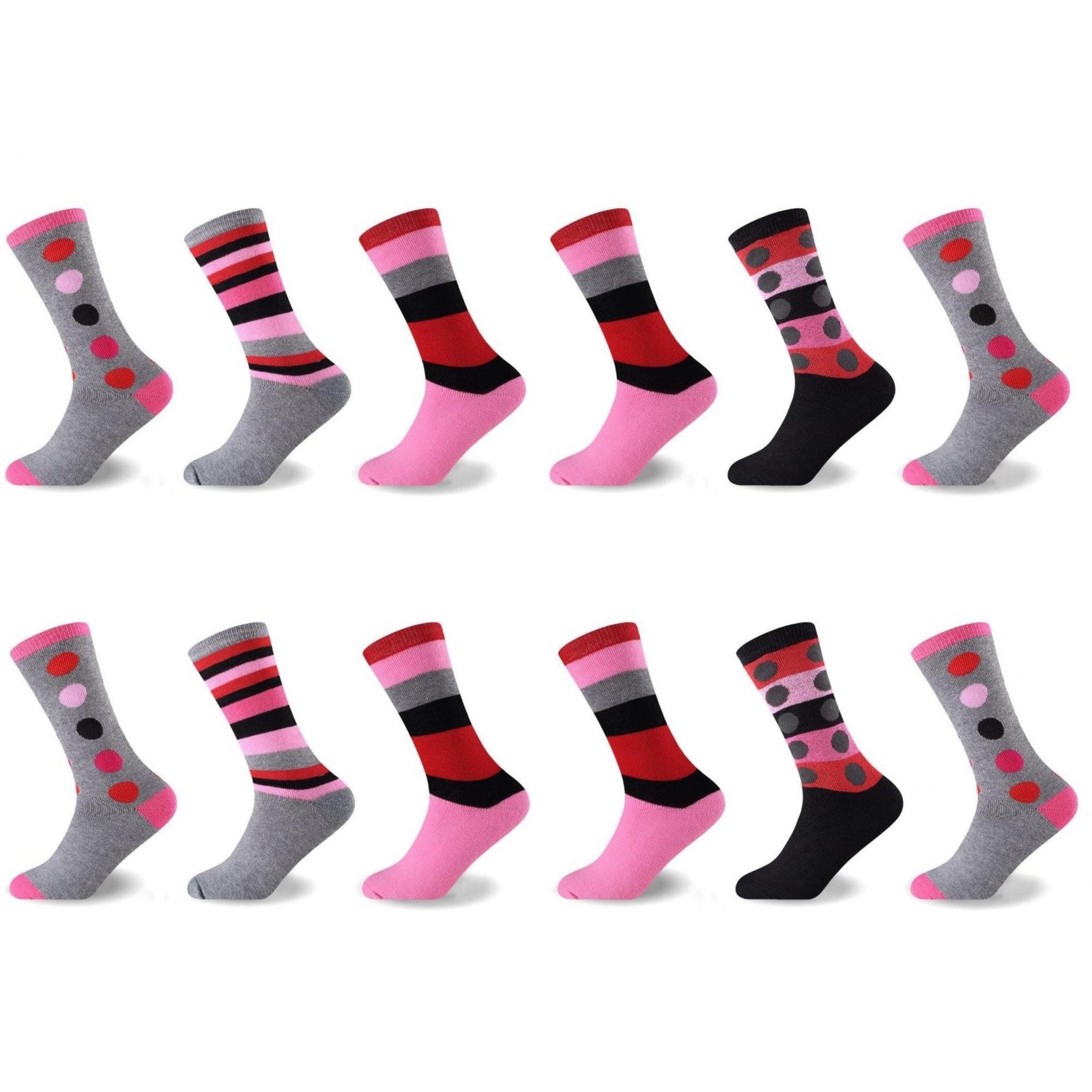 dot_stripes_696a2f4f95d4a 12 Pack Ladies Dot & Stripe Brushed Socks – Multi