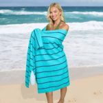 1 Pack Premium Pin Stripe Sand Free Towel - Aqua/Navy