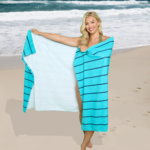 1 Pack Premium Pin Stripe Sand Free Towel - Aqua/Navy