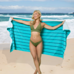 1 Pack Premium Pin Stripe Sand Free Towel - Aqua/Navy