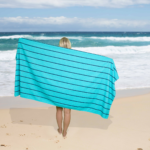 1 Pack Premium Pin Stripe Sand Free Towel - Aqua/Navy