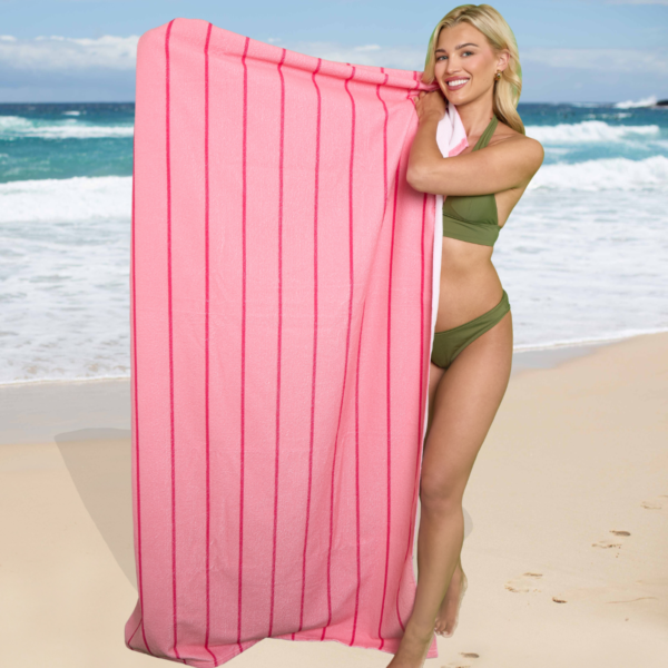 1 Pack Premium Pin Stripe Sand Free Towel - Pink