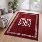 Luxury Greek Pattern Faux Fur Rug – Burgundy