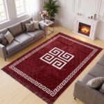 Luxury Greek Pattern Faux Fur Rug – Burgundy