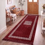 Luxury Greek Pattern Faux Fur Rug – Burgundy
