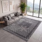 Luxury Greek Pattern Faux Fur Rug – Charcoal