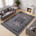 Luxury Greek Pattern Faux Fur Rug – Charcoal