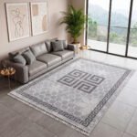 Luxury Greek Pattern Faux Fur Rug – Silver