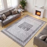 Luxury Greek Pattern Faux Fur Rug – Silver