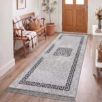 Luxury Greek Pattern Faux Fur Rug – Silver