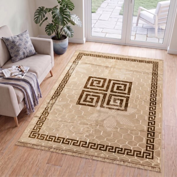 Luxury Greek Pattern Faux Fur Rug – Natural