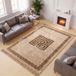 Luxury Greek Pattern Faux Fur Rug – Natural